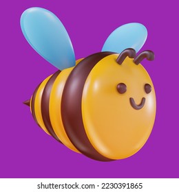 Abeja de dibujos animados 3d de estilo vectorial divertido. Elemento de arte discreto. Objeto de diseño de plastilina o arcilla brillante divertida. Dulce ilustración colorida sobre un fondo mínimo.