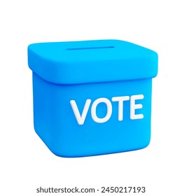 3d cartoon blue ballot box isolated on white background. Design element for vote and election campaign. Vector illustration of 3d render.