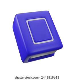 Libro cerrado azul de la historieta 3D en estilo realista mínimo. Lindo diseño de libro de estudiantes brillantes. Maqueta para editores de libros educativos y literatura. Ilustración vectorial símbolo de conocimiento.