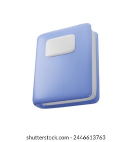 3D cartoon blue workbook in minimal realistic style. Cute glossy students book design. Mock up for educational book and literature publishers. Vector illustration symbol of knowledge.