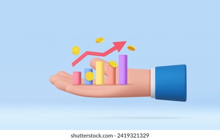 3d Cartoon businessman character hand hold a money grow concept. Finance business economics concept. 3d rendering. Vector illustration