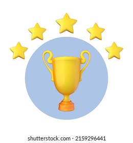 3D cartoon champion trophy, gold cup. Winner prize, sport award, success concept. Vector 3d illustration