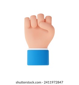 3d Cartoon character Hand fist up. Fight or protest. 3d rendering. Vector illustration