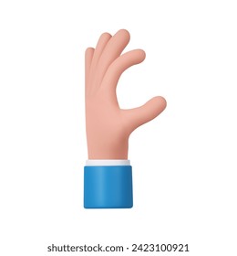 3d cartoon character hand. hand holding gesture with an empty space between fingers. 3d rendering. Vector illustration