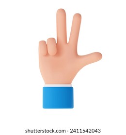 3d Cartoon character hand. Open outstretched hand, showing three fingers, extended in greeting. 3d rendering. Vector illustration