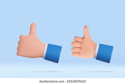 3d Cartoon character hand. Open outstretched hand, showing one fingers, thumb up. 3d rendering. Vector illustration
