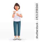 3D cartoon character. Young woman in hurry pointing to watch time,shows on the clock, impatience, upset and angry for deadline delay. Hurry up. Deadline. 3d vector illustration.