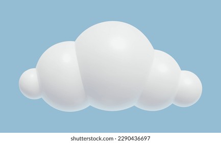 3d cartoon Cloud Icon. Relistic Plastic three dimensional vector illustration. White cumulus cloud design element on blue sky background.