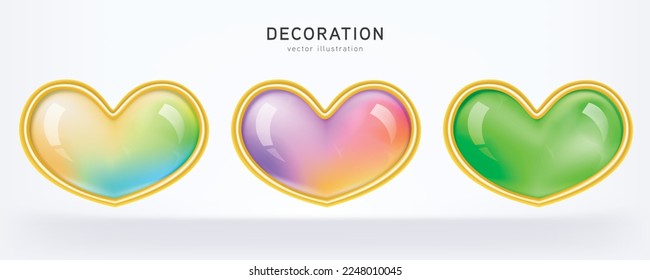 Colección de forma cardíaca colorida de dibujos animados en 3d, aislada en el fondo de la luz. Decoración para el Día de San Valentín y decoración del Día de la Madre.
