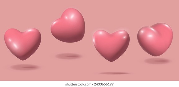 3d cartoon colorful heart shape toy collection, isolated on light pink background. Suitable for Valentine's Day and Mother's Day decoration.