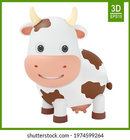 3d cartoon cute cow. Cheerful mascot. Vector illustration funny animal character.