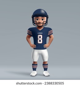 3d cartoon cute young american football player in Chicago Bears uniform. Football team jersey