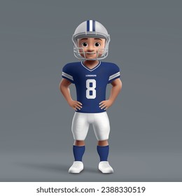 3d cartoon cute young american football player in Dallas Cowboys uniform. Football team jersey