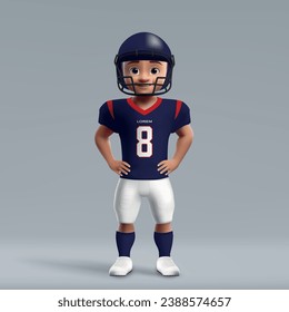 3d cartoon cute young american football player in Houston Texans uniform. Football team jersey