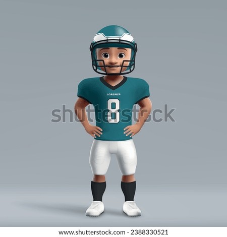 3d cartoon cute young american football player in Philadelphia Eagles uniform. Football team jersey