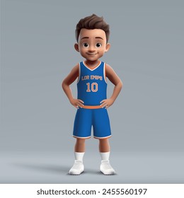 3D Cartoon Netter junger Basketballspieler im Team-Kit.