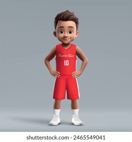 3d cartoon cute young basketball player in Puerto Rico national team kit.