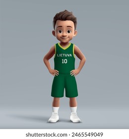 3d dibujos animados lindo jugador de baloncesto joven en Lituania equipo nacional.