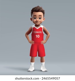 3d dibujos animados lindo joven jugador de baloncesto en Turquía equipo nacional.