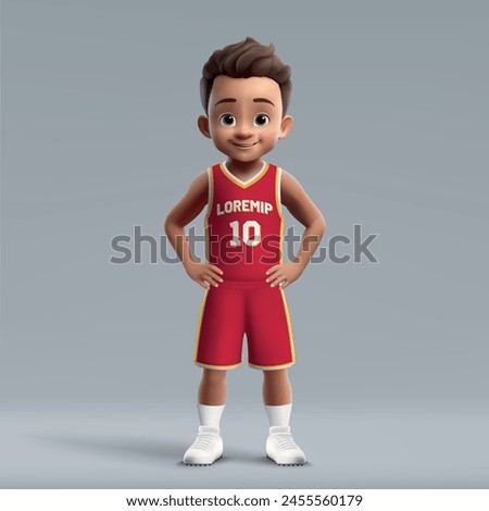 3d cartoon cute young basketball player in professional american team kit.