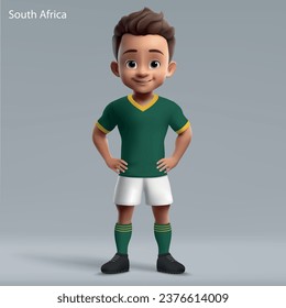 3d cartoon cute young rugby player in South Africa national team kit. Rugby team jersey