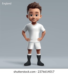 3d cartoon cute young rugby player in England national team kit. Rugby team jersey