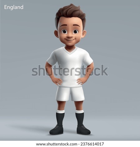 3d cartoon cute young rugby player in England national team kit. Rugby team jersey