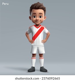 3D Cartoon süße junge Fußball-Spieler in der Nationalmannschaft Peru Kit. Fußballmannschaft Jersey