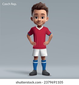 3d cartoon cute young soccer player in Czech Republic national team kit. Football team jersey