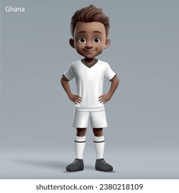 3d cartoon cute young soccer player in Ghana national team kit. Football team jersey