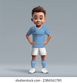 3D-Cartoon süßer junger Fußball-Spieler im Kit. Fußballmannschaft Jersey