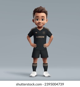 Caricatura 3d lindo joven futbolista con uniforme de futbol. Jersey del equipo de fútbol