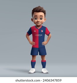 3d cartoon cute young soccer player in Cagliari football uniform. Football team jersey