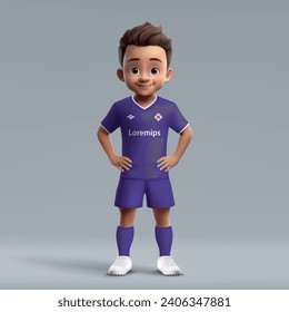 3d cartoon cute young soccer player in Fiorentina football uniform. Football team jersey