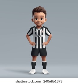 Caricatura 3d lindo joven futbolista con uniforme de futbol. Jersey del equipo de fútbol