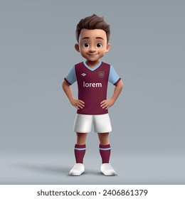 3d cartoon cute young soccer player in West Ham football uniform. Football team jersey