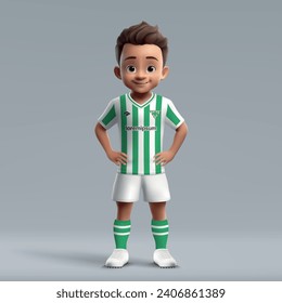 3d cartoon cute young soccer player in Betis football uniform. Football team jersey