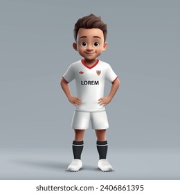 3d cartoon cute young soccer player in Sevilla football uniform. Football team jersey