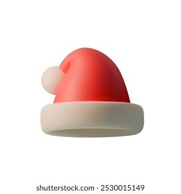 3D cartoon depiction of hat Santa Claus. Christmas-themed designs. Minimalist style, suitable for holiday designs, cards, or New Year projects. Vector illustration