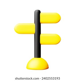 3D Cartoon Direction Sign of Road Pointing in Opposite Direction Isolated on white Background. Vector Illustration of 3D Render.