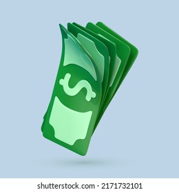 3D cartoon dollar bills. Green american money. Dollar banknote. Vector 3d illustration 