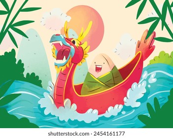 3d cartoon dragon boat toys isolated on light yellow background. One with perfume sachets and one without. Concept of iconic Chinese traditional water sport