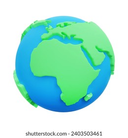 3D Cartoon Earth Isolated on White Background. Design Element for Save the Planet or Environment Concept. Vector Illustration of 3D Render.