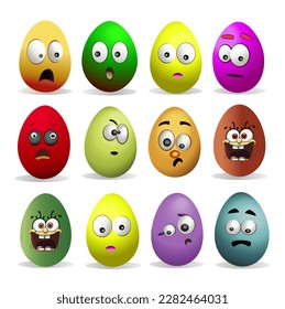 3d cartoon Easter eggs icons in different colors on a white background. Vector illustration