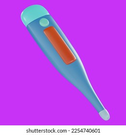 3d cartoon electronic medical thermometer for measuring in realistic funny colorful style. Render bright children toy object. Plastic cute glossy design element. Vector minimal illustration.