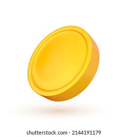 3D cartoon gold coin isolated on white background. Vector 3d illustration