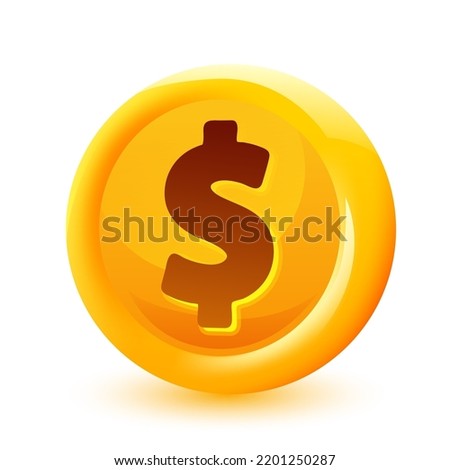 3d cartoon gold coin isolated on white background. Vector illustration