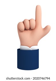 3D cartoon hand with finger pointing up isolated on white background. Vector illustration