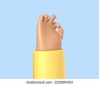 Gesto de mano de caricatura 3D de la señal Ok aislado en el fondo azul. Icono con brazo humano con dedos que muestran cero o símbolo de bien. Ilustración del vector 3d