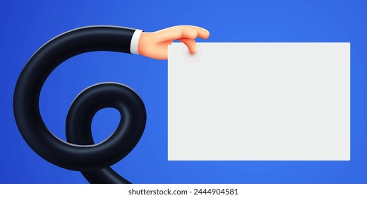 3d cartoon hand holding emty white paper. Announcement or protest concept. Vector illustration